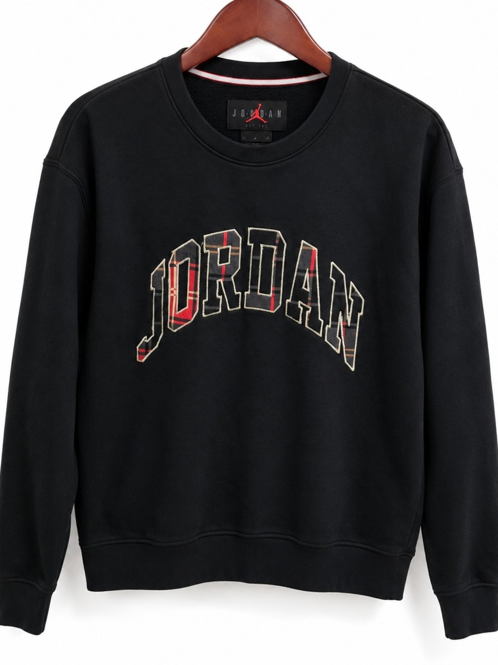 Jordan Men's Black Crewneck Sweatshirt with Plaid Logo